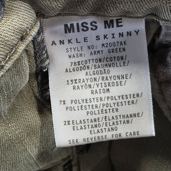 Miss Me Jeans Women's Size 27x27 Army Green Ankle Skinny Raw Hem Mid Rise - Picture 6 of 10